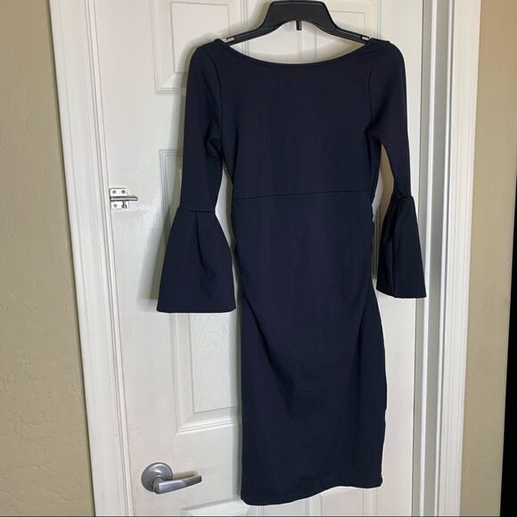 Soon Black Pencil Fit Dress Flounce Bell Sleeves Size Extra Small - Picture 1 of 9
